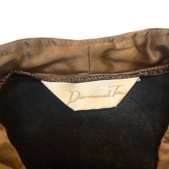 VTG Diamond Tea Loungewear Caftan Dress Velvet Quilted Blk Gold L Retro Atomic - Picture 4 of 11